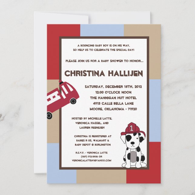 Invitation au Baby shower du moteur d'incendie Noj (Devant)