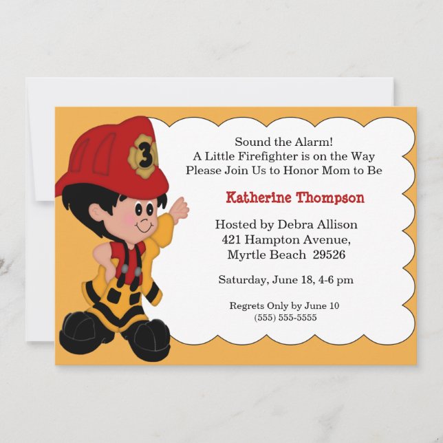 Invitation au Baby shower du petit pompier (Devant)