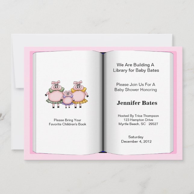 Invitation au Baby shower du thème du livre (Fille (Devant)