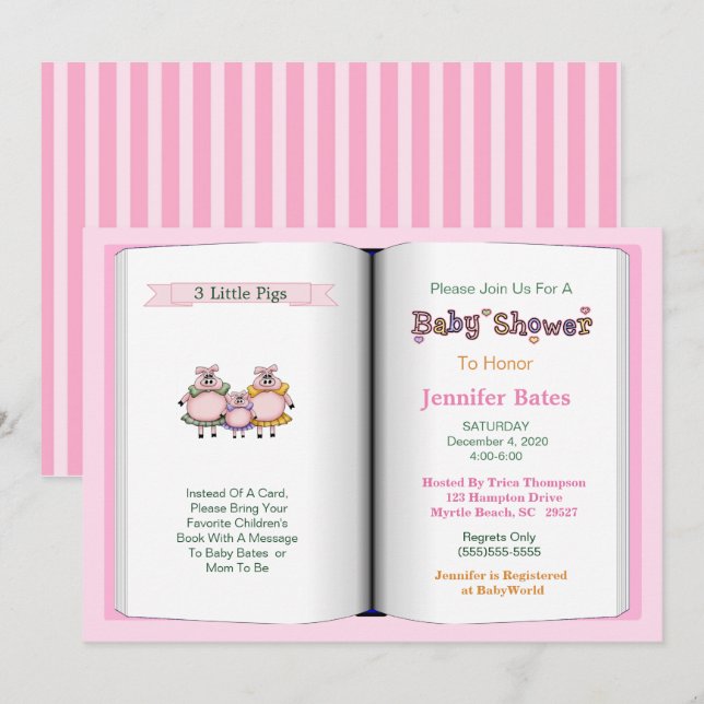Invitation au Baby shower du thème du livre (Fille (Devant / Derrière)