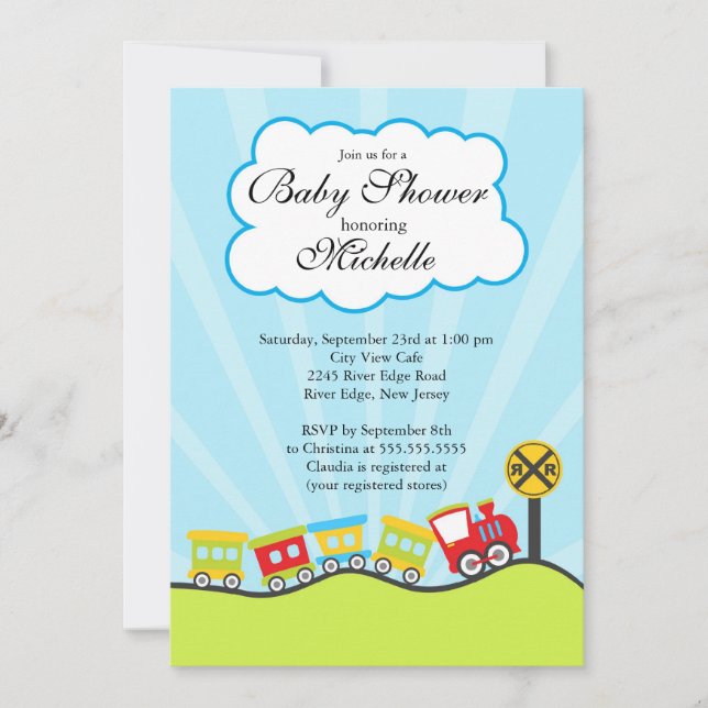Invitation au Baby shower du train Cute Choo Choo (Devant)