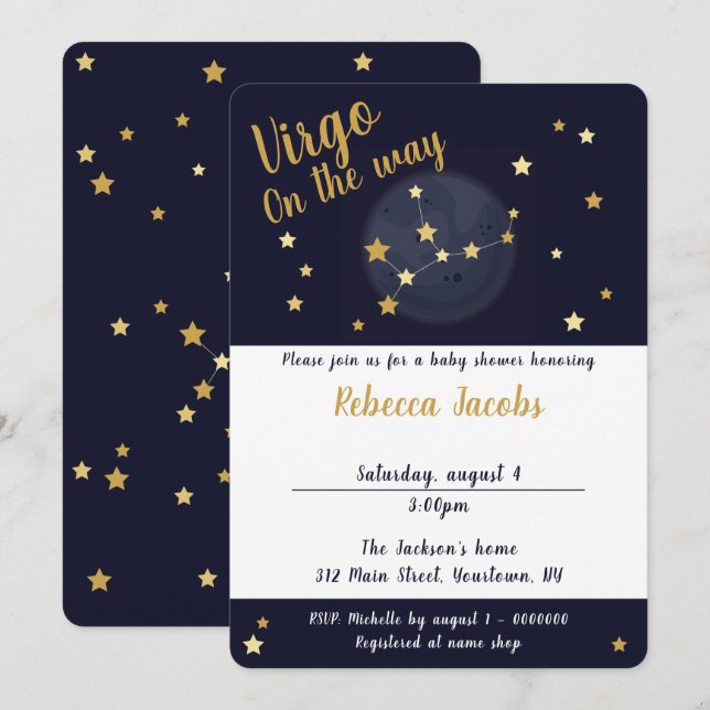Invitation au Baby shower du zodiaque de Virgo (Devant / Derrière)
