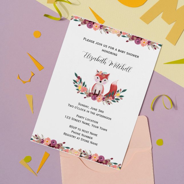 Invitation au Baby shower Elegant Woodland Fox (Créateur téléchargé)