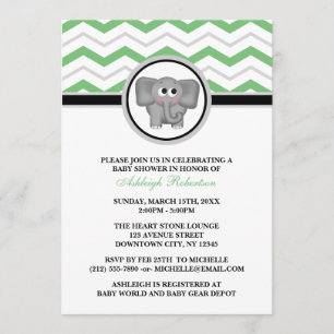 Invitation au Baby shower Elephant Green Grey Chev