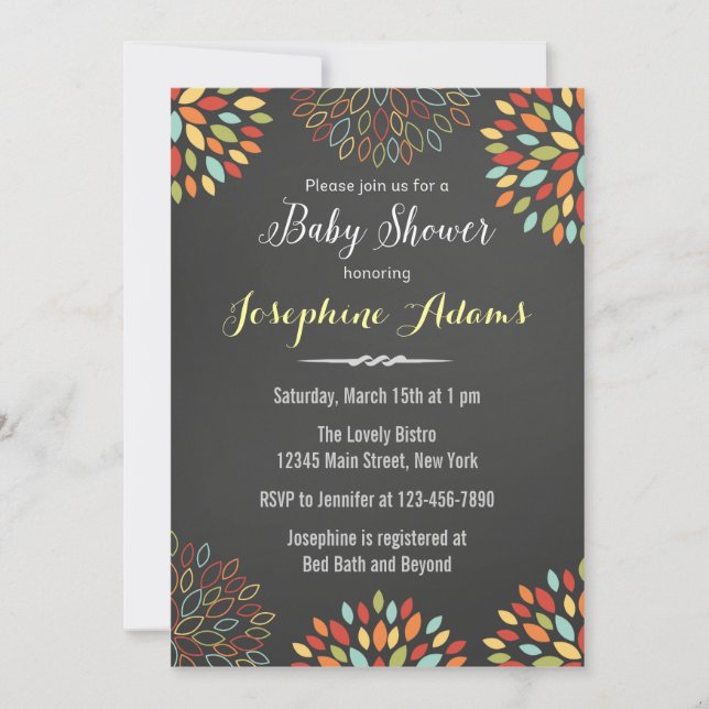 Invitation au Baby shower en carton rouge arc-en-c (Devant)