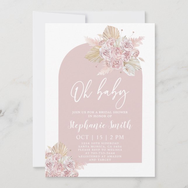 Invitation au Baby shower en herbe rose poussiéreu (Devant)