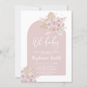Invitation au Baby shower en herbe rose poussiéreu