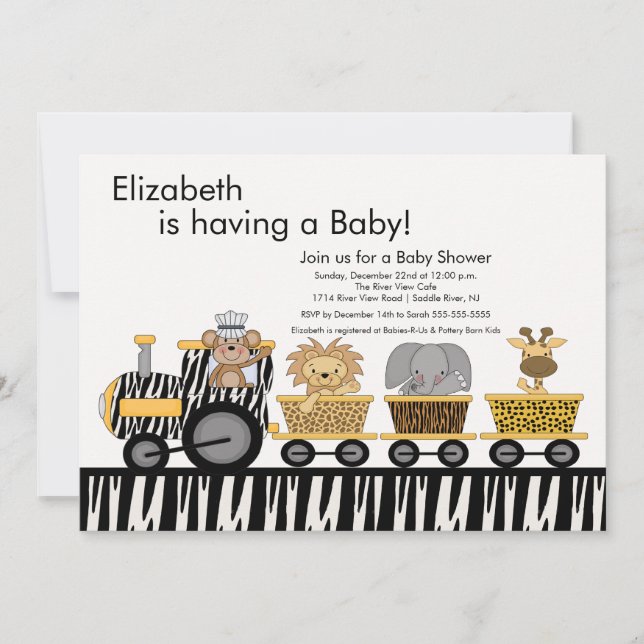 Invitation au Baby shower ferroviaire Jungle Safar (Devant)