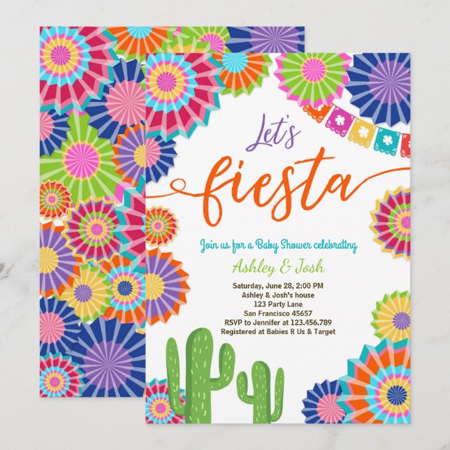 Invitation au Baby shower Fiesta des cactus mexica (Devant / Derrière)