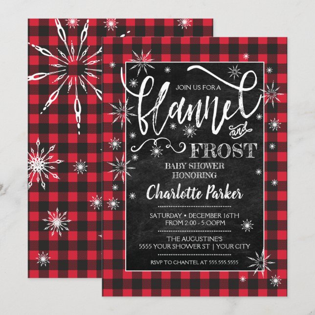 Invitation au Baby shower Flanel & Frost (Devant / Derrière)