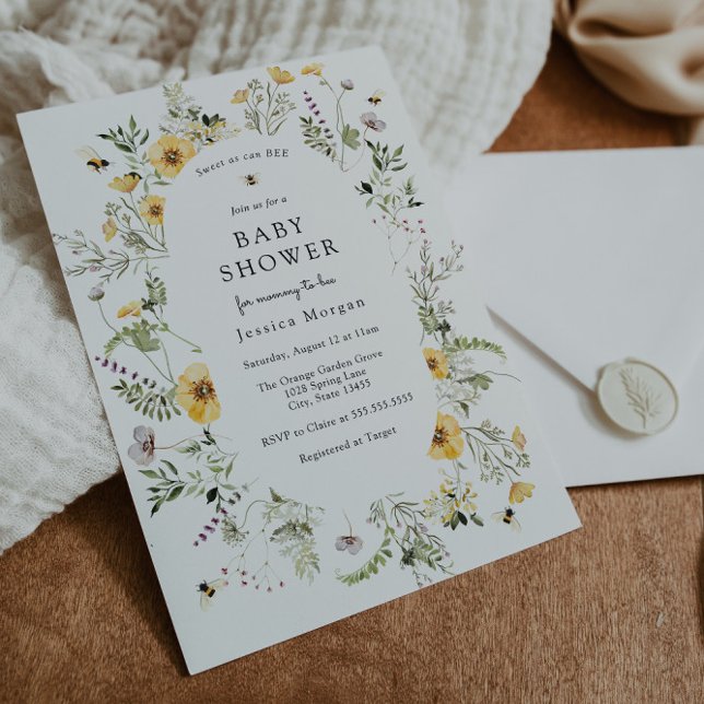 Invitation au Baby shower Fleur sauvage délicat et (Créateur téléchargé)