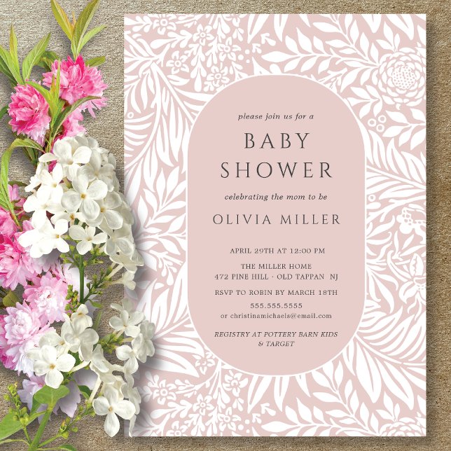 Invitation au Baby shower floral à feuilles blanch (Créateur téléchargé)