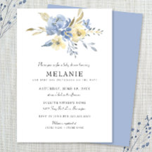 Invitation au Baby shower floral bleu Dusty