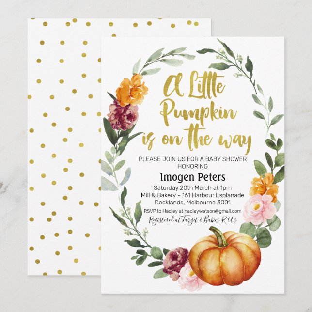 invitation au baby shower floral citrouille chic e (Devant / Derrière)
