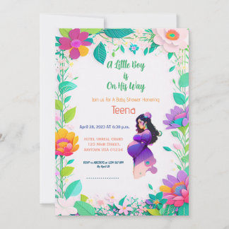 Invitation au Baby shower floral coloré