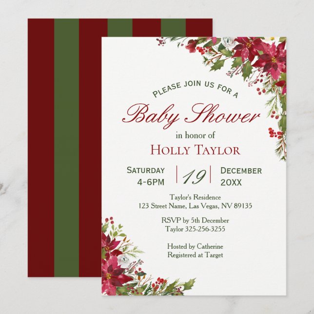 Invitation au Baby shower floral de Noël (Devant / Derrière)