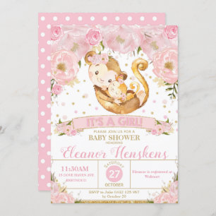 Invitation au Baby shower floral de singe