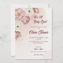 Invitation au Baby shower floral flush avec élégan