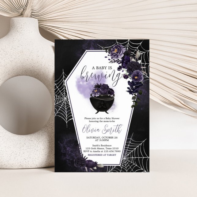 Invitation au Baby shower floral gothique pourpre (Floral Gothic Invitation)