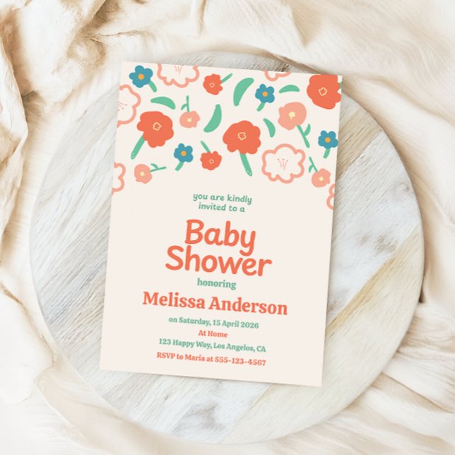 Invitation au Baby shower floral lunaire pour fill (Créateur téléchargé)