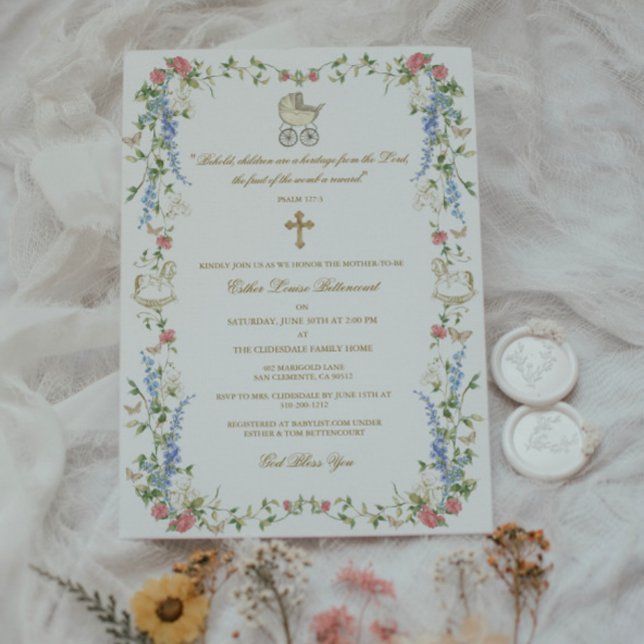 Invitation au Baby shower floral religieux (Créateur téléchargé)