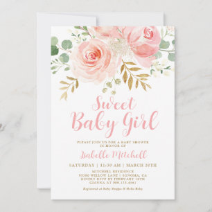 Invitation au Baby shower floral rose
