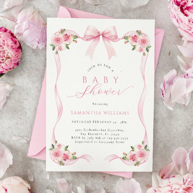 Invitation au Baby shower floral rose (Créateur téléchargé)