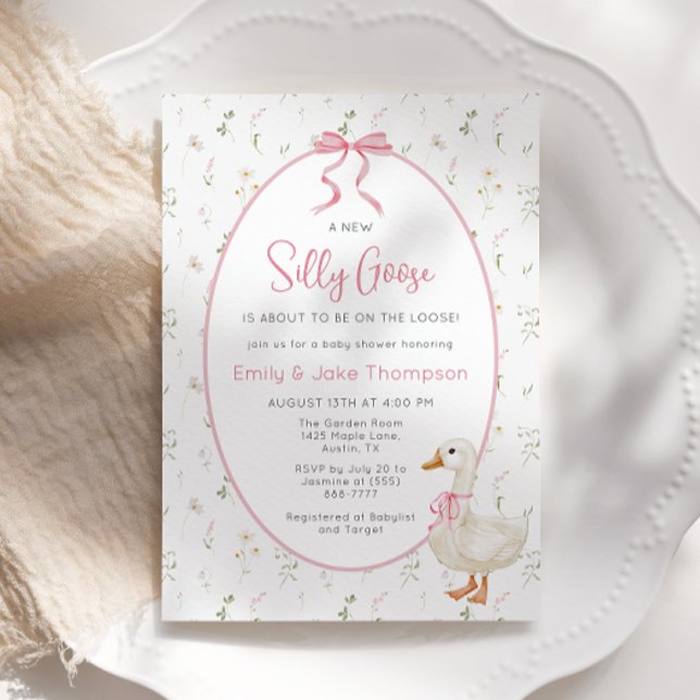 Invitation au Baby shower floral sot rose oie (Créateur téléchargé)
