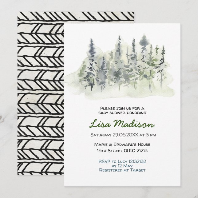 Invitation au Baby shower forestier  (Devant / Derrière)