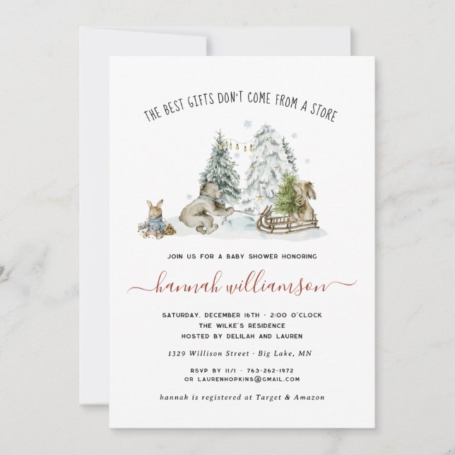 Invitation au Baby shower forestier des bois d'hiv (Devant)