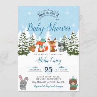Invitation au Baby shower forestier d'hiver