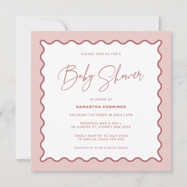 Invitation au Baby shower frontalier vague (Devant)