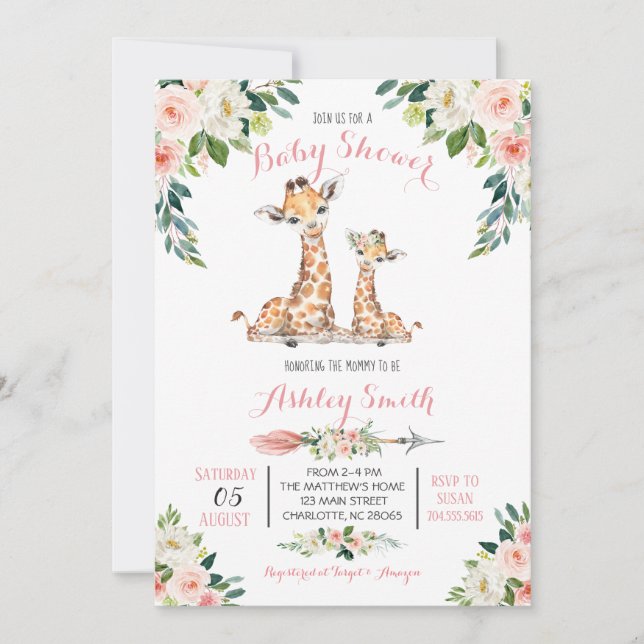 Invitation au Baby shower Giraffe Safari, (Devant)
