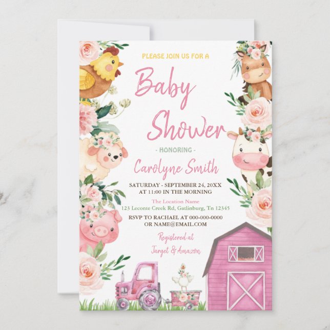 Invitation au baby shower Girl Farm (Devant)