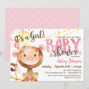 Invitation au Baby shower Girl Monkey