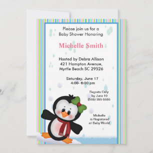 Invitation au Baby shower Girl Penguin