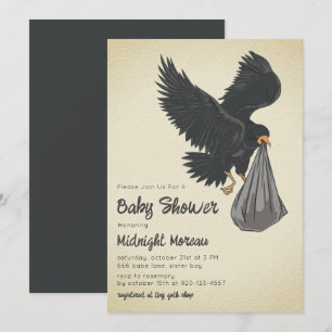 Invitation au Baby shower gothique du Corbeau