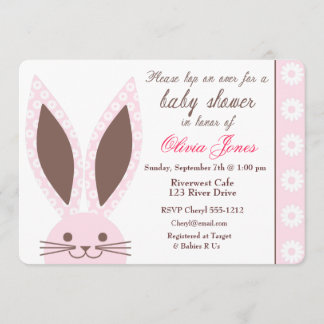 Invitation au Baby shower lapin rose personnalisée