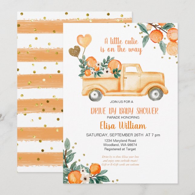 Invitation au Baby shower Little Cutie (Devant / Derrière)