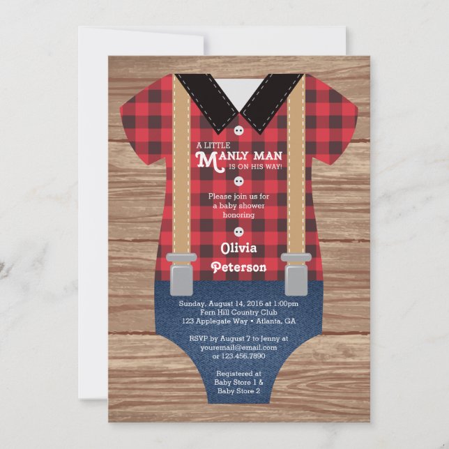 Invitation au Baby shower Little Man, bûcheron (Devant)