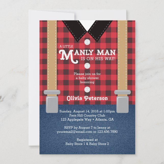 Invitation au Baby shower Little Man, bûcheron (Devant)
