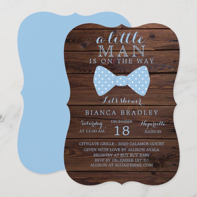 Invitation au Baby shower Little Man | Cravate Bow (Devant / Derrière)