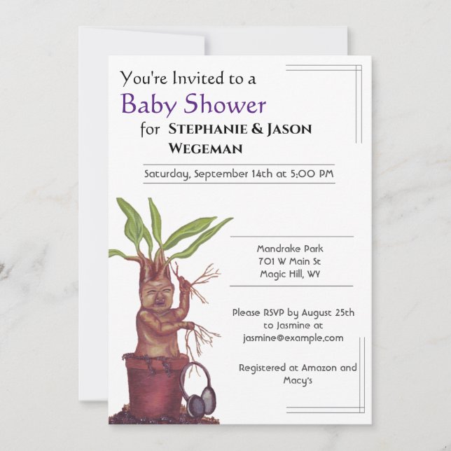Invitation au Baby shower Mandrake (Devant)