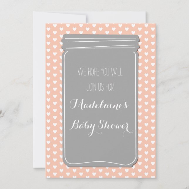 Invitation au Baby shower Mason Jar de Peach Grey  (Devant)