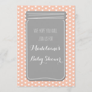 Invitation au Baby shower Mason Jar de Peach Grey