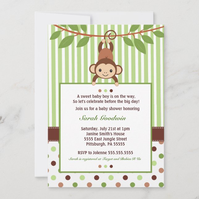 Invitation au Baby shower Mod Monkey (Devant)