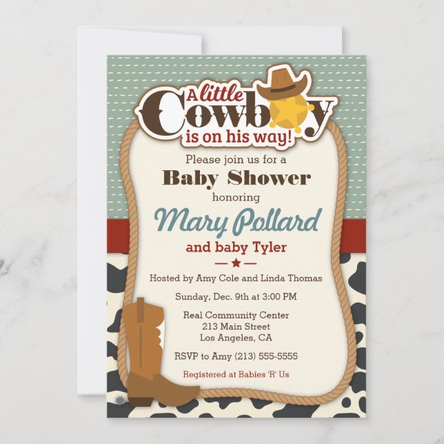 Invitation au Baby shower moderne de Little Cowboy (Devant)