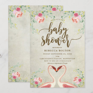invitation au baby shower moderne flamand rose