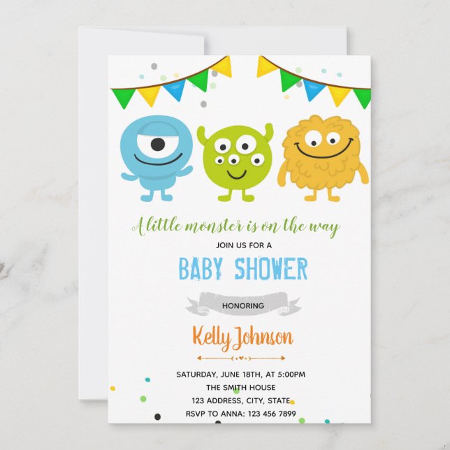 Invitation au baby shower Monster (Devant)