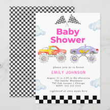 Invitation au Baby shower Monster Truck Girl